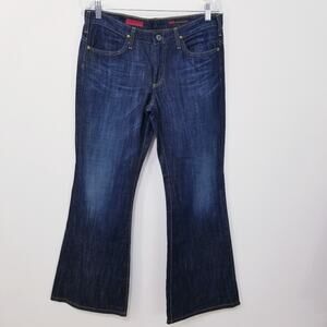 AG Adriano Goldschmied Jeans Rhinestones The New Legend Flare Leg Blue Denim